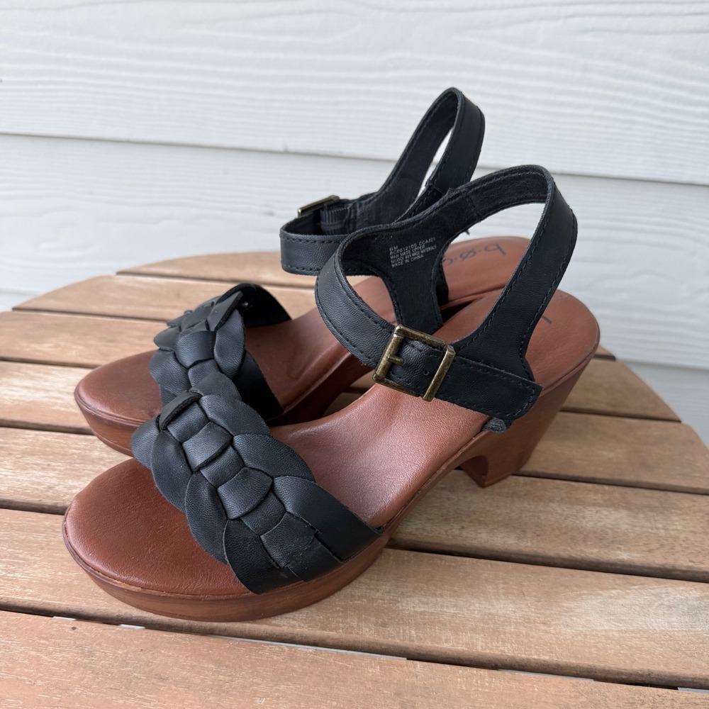 b.o.c. Born Concept Black Braided Platform Sandals Ankle Strap BC0012109 Size 6M